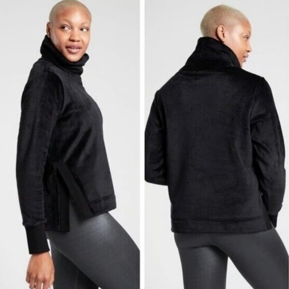 Athleta Double Cozy Karma Funnel Neck Sweatshirt, Black, Size Large - Picture 2 of 7